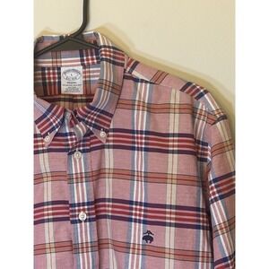 Brooks Brothers Men's L Pink Blue Red Checkard Regent 1818 Button Down LS
